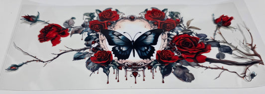 Black butterfly and red roses