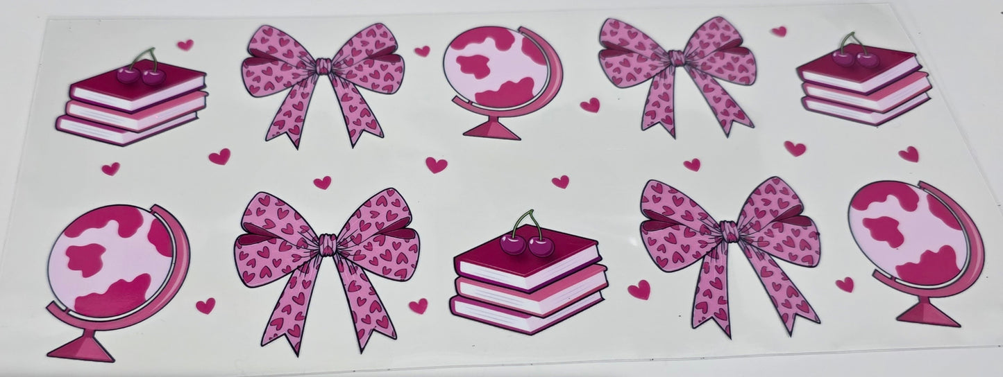 Book, bows and globe- pink